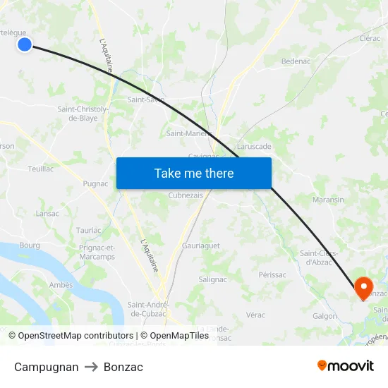 Campugnan to Bonzac map