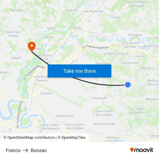 Francs to Bonzac map