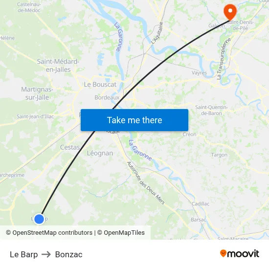 Le Barp to Bonzac map