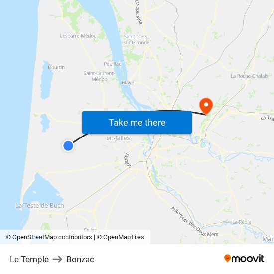 Le Temple to Bonzac map