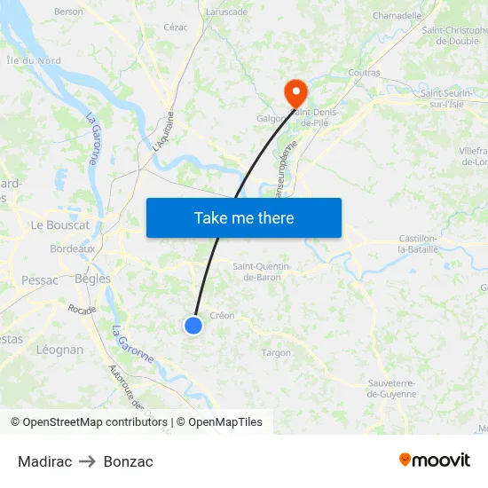 Madirac to Bonzac map