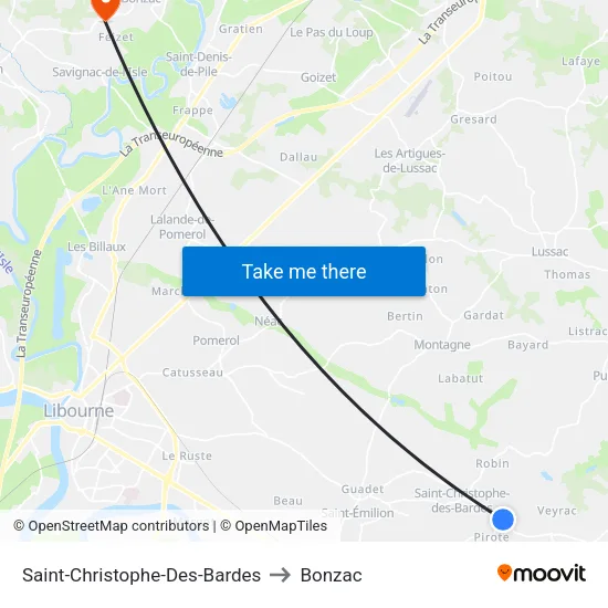 Saint-Christophe-Des-Bardes to Bonzac map