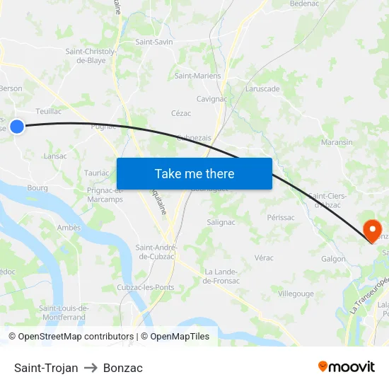 Saint-Trojan to Bonzac map