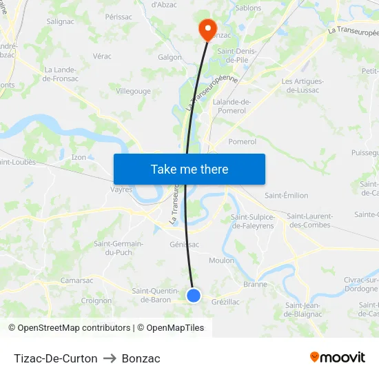 Tizac-De-Curton to Bonzac map