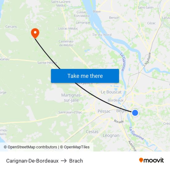 Carignan-De-Bordeaux to Brach map