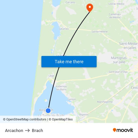 Arcachon to Brach map