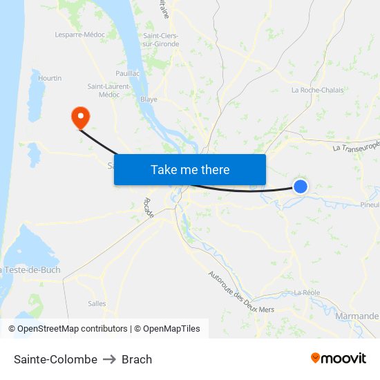 Sainte-Colombe to Brach map