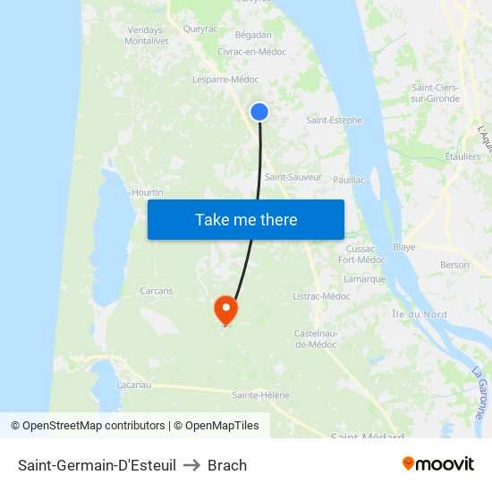 Saint-Germain-D'Esteuil to Brach map