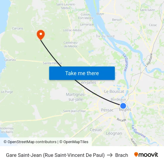 Gare Saint-Jean (Rue Saint-Vincent De Paul) to Brach map
