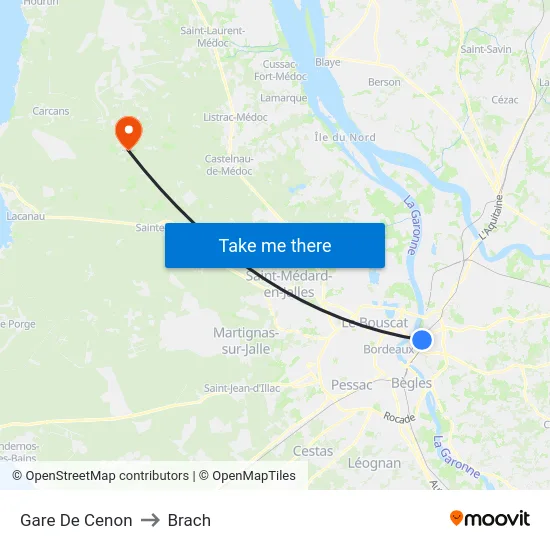 Gare De Cenon to Brach map