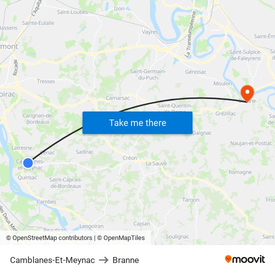 Camblanes-Et-Meynac to Branne map