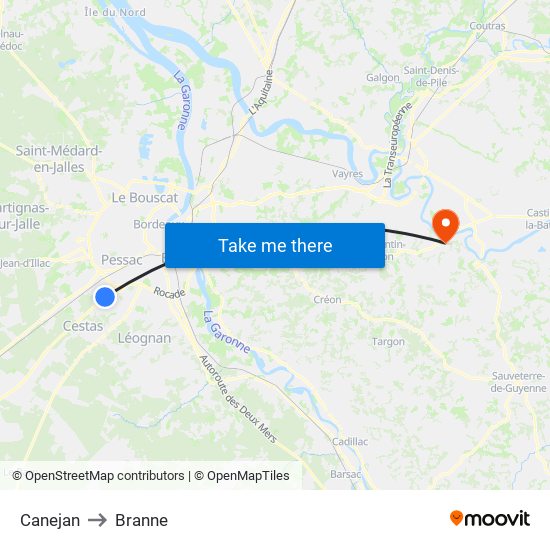 Canejan to Branne map