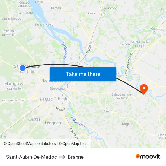 Saint-Aubin-De-Medoc to Branne map