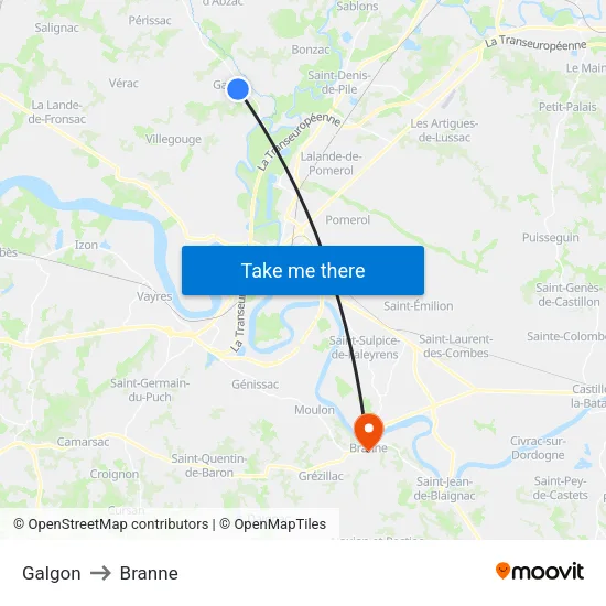 Galgon to Branne map