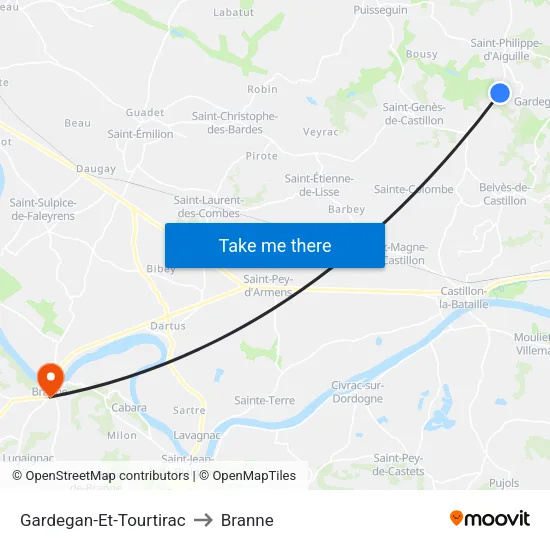 Gardegan-Et-Tourtirac to Branne map