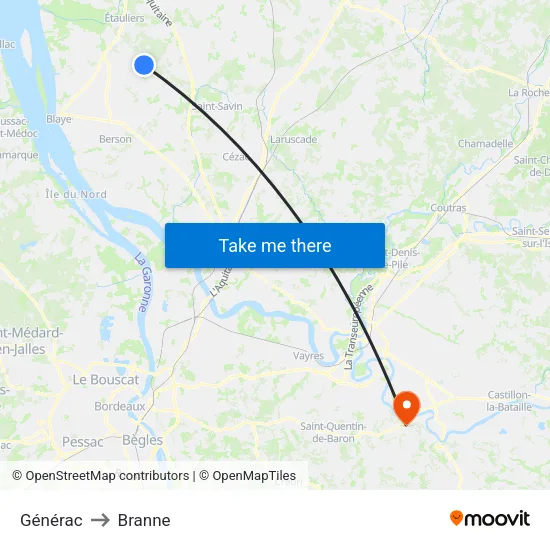 Générac to Branne map