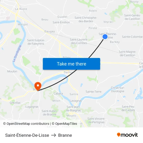 Saint-Étienne-De-Lisse to Branne map
