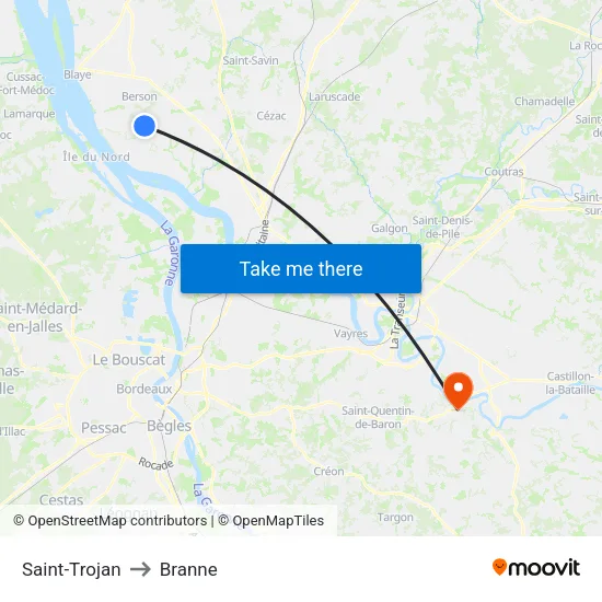 Saint-Trojan to Branne map