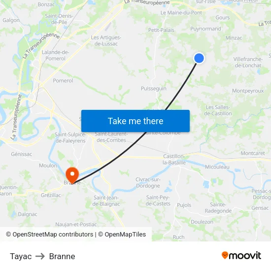 Tayac to Branne map