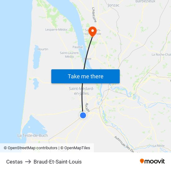 Cestas to Braud-Et-Saint-Louis map