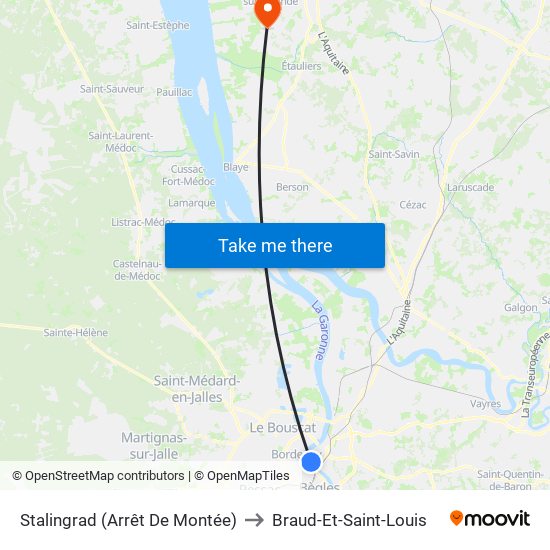 Stalingrad (Arrêt De Montée) to Braud-Et-Saint-Louis map