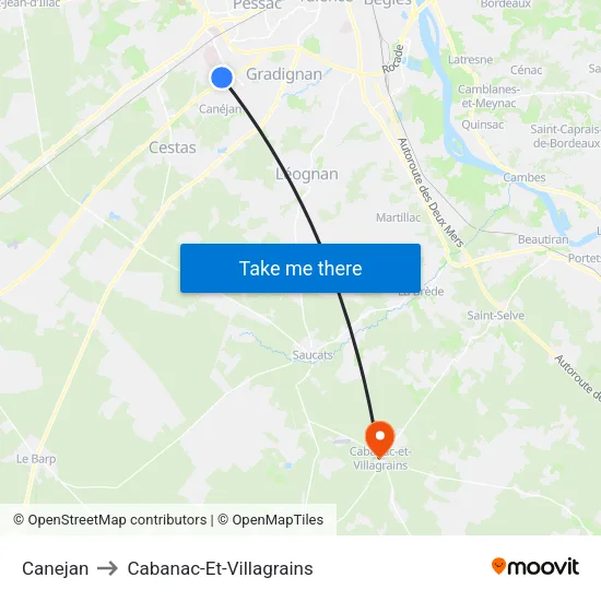 Canejan to Cabanac-Et-Villagrains map
