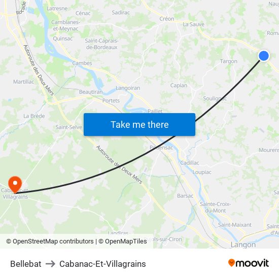 Bellebat to Cabanac-Et-Villagrains map