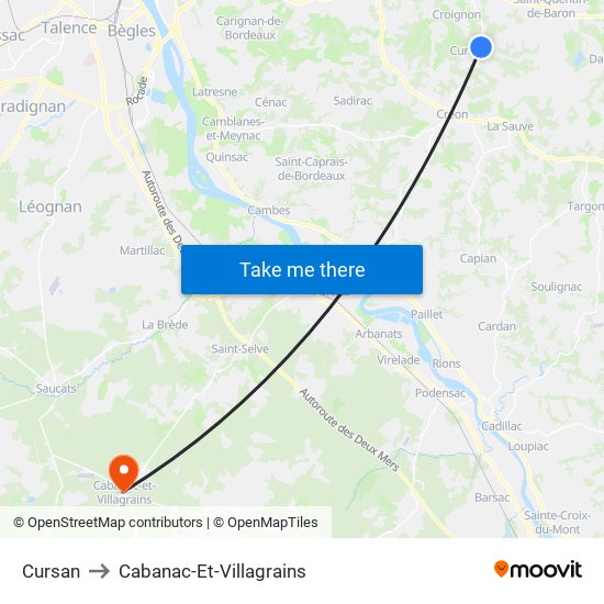 Cursan to Cabanac-Et-Villagrains map