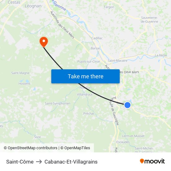 Saint-Côme to Cabanac-Et-Villagrains map