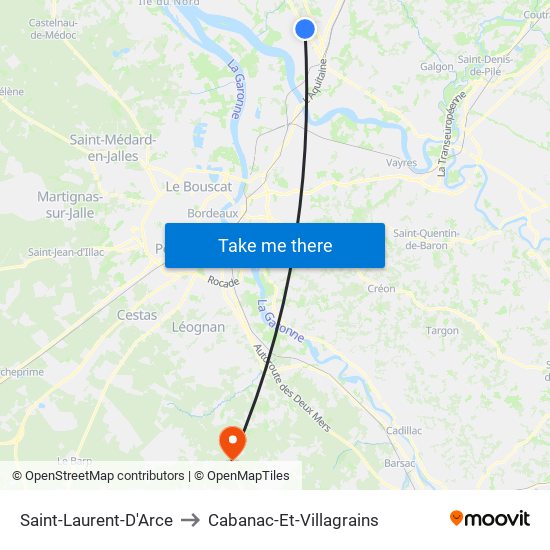 Saint-Laurent-D'Arce to Cabanac-Et-Villagrains map