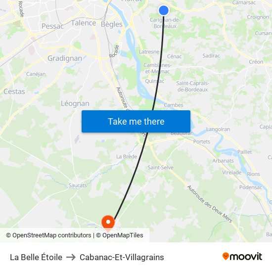 La Belle Étoile to Cabanac-Et-Villagrains map