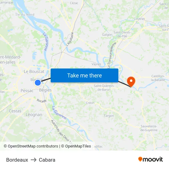 Bordeaux to Cabara map