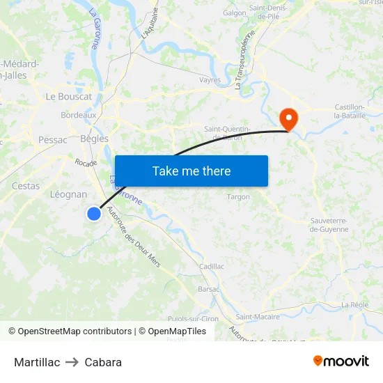 Martillac to Cabara map