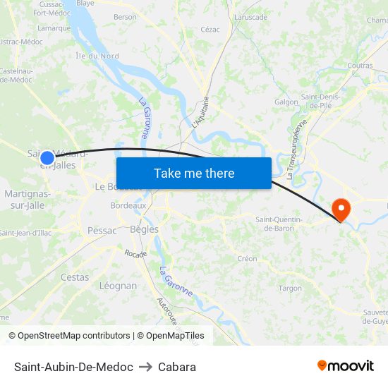 Saint-Aubin-De-Medoc to Cabara map