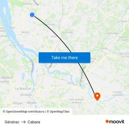 Générac to Cabara map