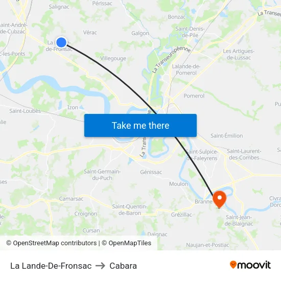 La Lande-De-Fronsac to Cabara map