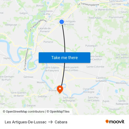 Les Artigues-De-Lussac to Cabara map