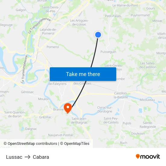 Lussac to Cabara map
