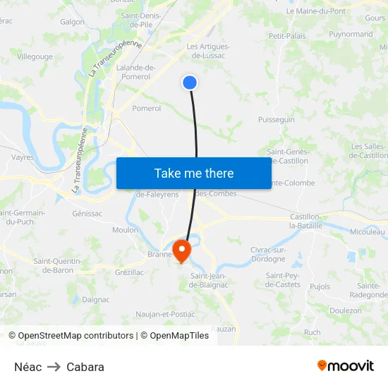 Néac to Cabara map