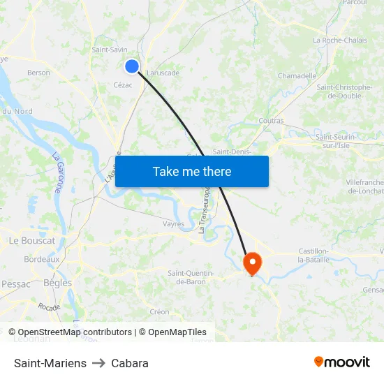 Saint-Mariens to Cabara map