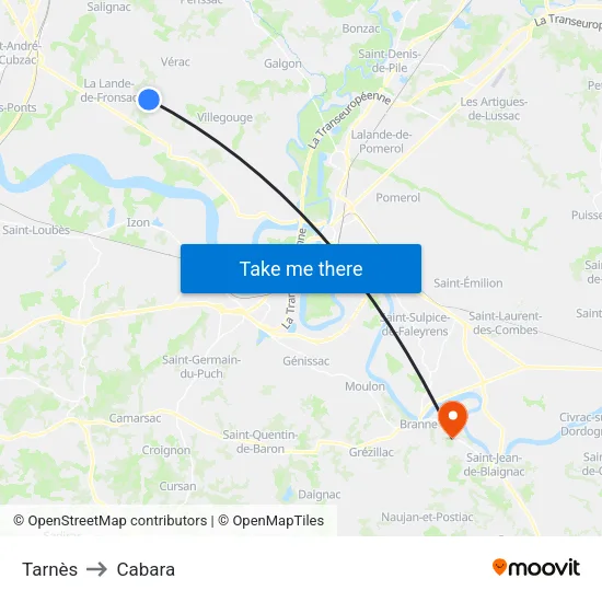 Tarnès to Cabara map