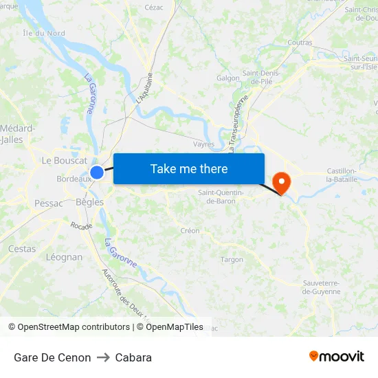 Gare De Cenon to Cabara map