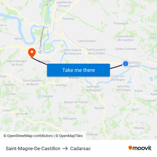 Saint-Magne-De-Castillon to Cadarsac map