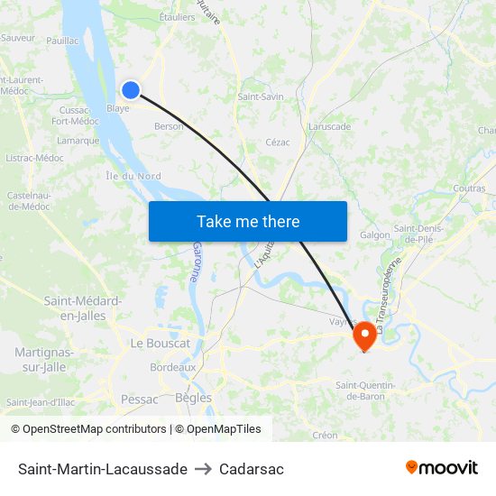 Saint-Martin-Lacaussade to Cadarsac map