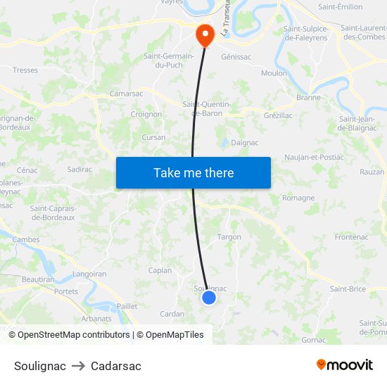 Soulignac to Cadarsac map