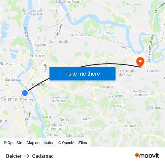 Belcier to Cadarsac map