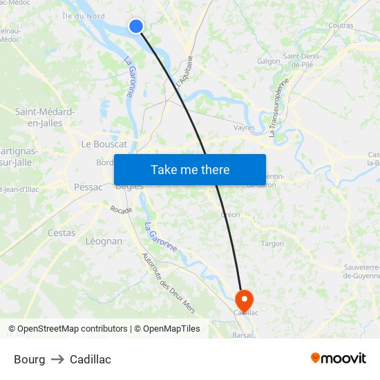 Bourg to Cadillac map