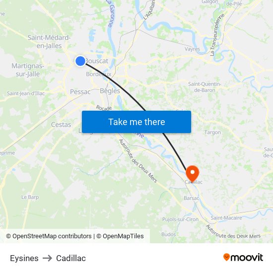 Eysines to Cadillac map