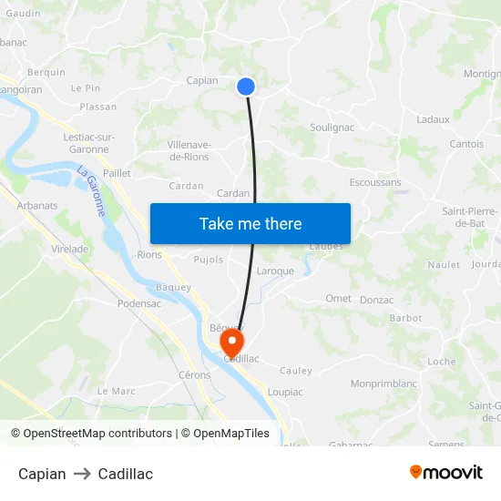 Capian to Cadillac map