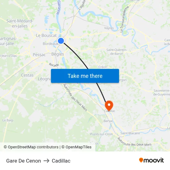 Gare De Cenon to Cadillac map
